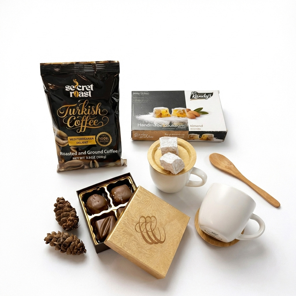 Turkish Coffee gift box items on the table