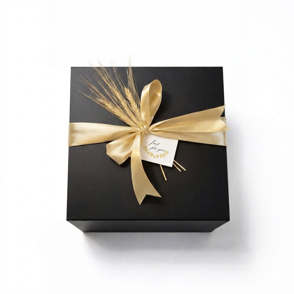 Turkish Coffee gift box wrapped with a yellow ribbon and wheat.